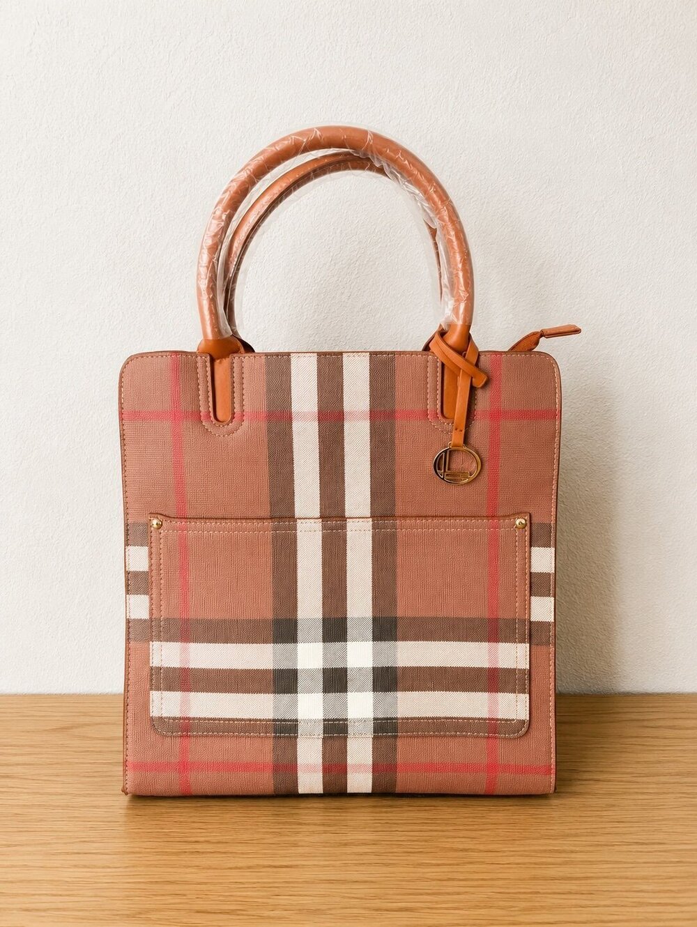 Loulou Plaid Structured Satchel Handbag Peach Tan Check Print NEW With Dust Bag